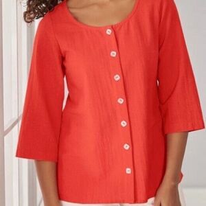 Soft Surroundings gauze bar harbor button front 3/4 sleeve top